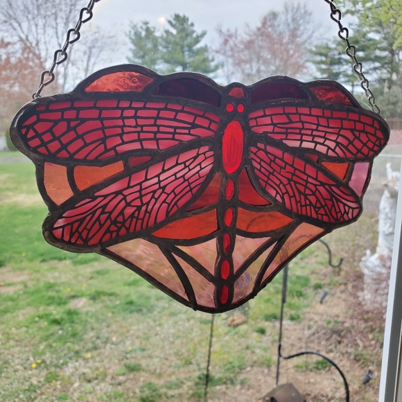 Other - Dragonfly Stained Glass Red Pink Hand Made